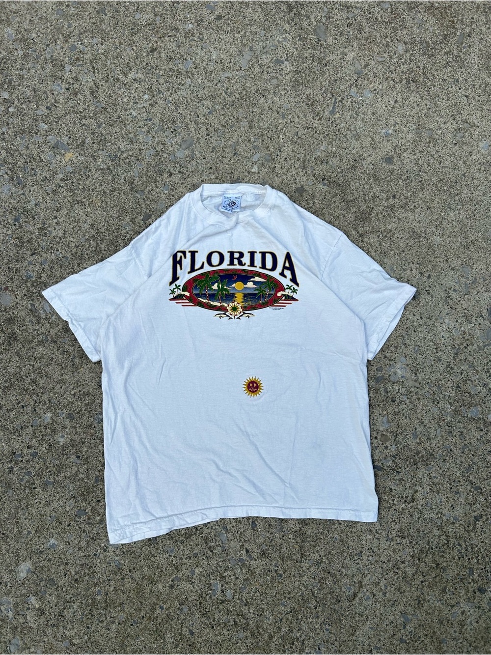 Vintage Florida Graphic White Cotton Tee - Classic Tourist Shirt